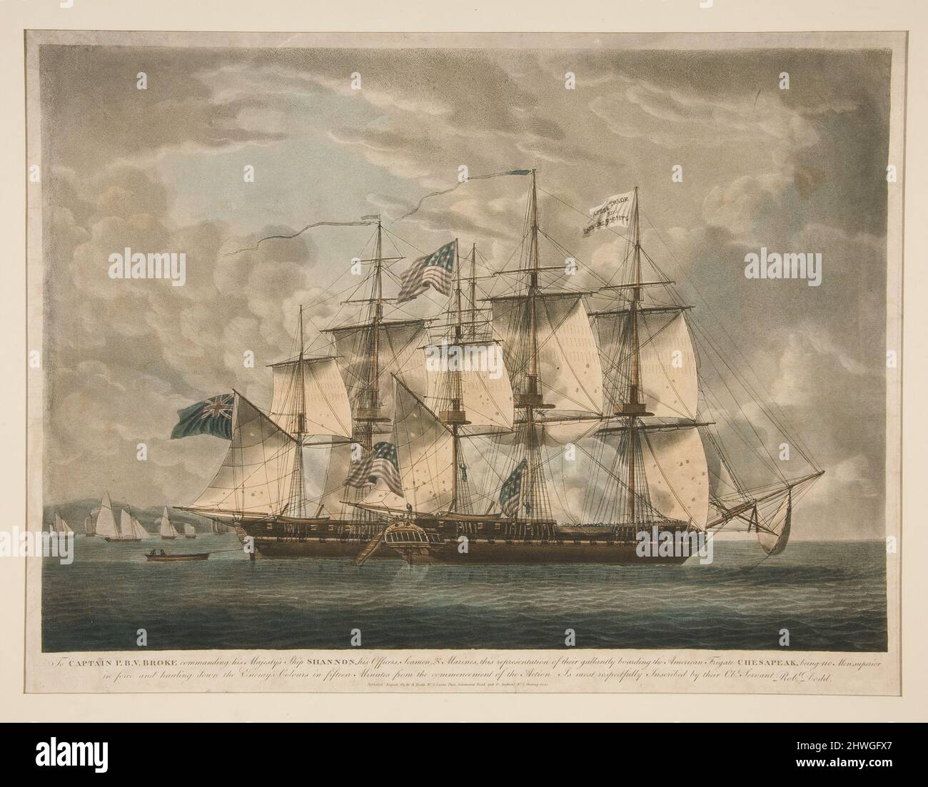 An Captian P.B.V. Brach das Kommando über das Schiff seiner Majestät, Shannon, den Kesapeake, eines von zwei. Radierer: Unbekannt Stockfoto