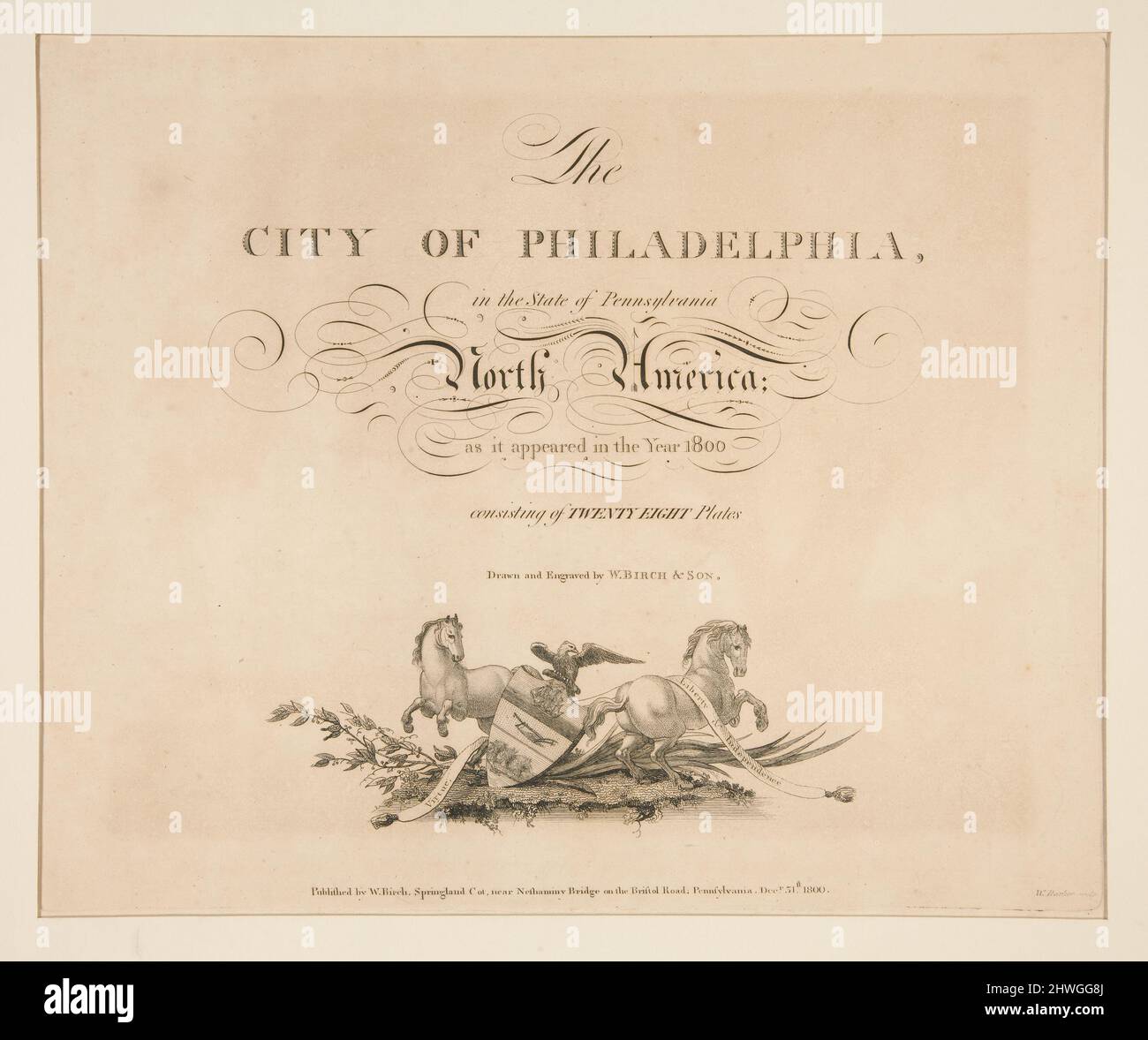 Die Stadt Philadelphia, im Bundesstaat Pennsylvania Nordamerika; wie sie im Jahr 1800 erschien. Titelseite für einen Satz von 28 Platten. Künstler: William Russell Birch, Brite, 1755–1834 Stockfoto