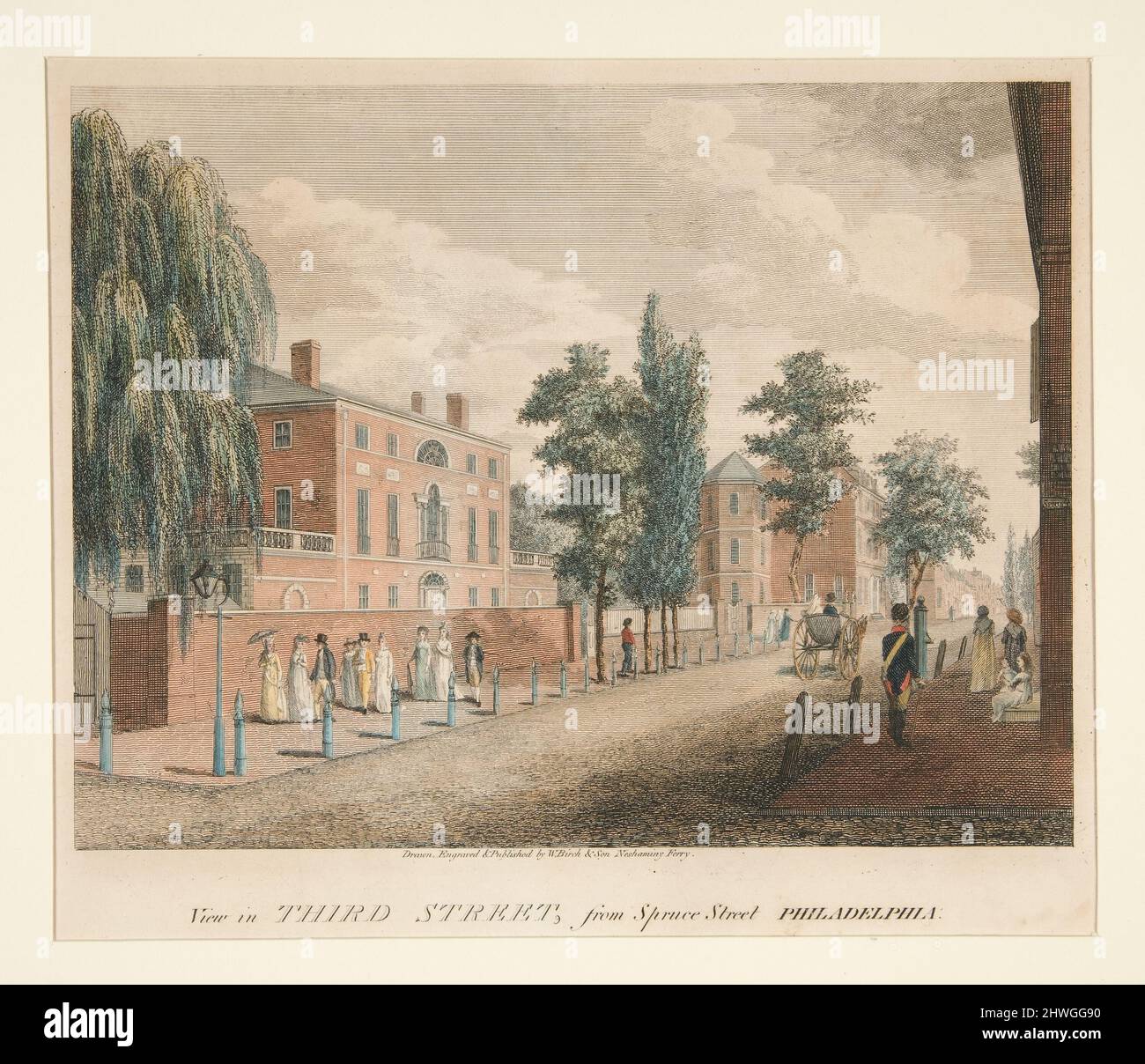 Blick in der Third Street, von der Spruce Street Philadelphia. Künstler: William Russell Birch, Brite, 1755–1834 Stockfoto