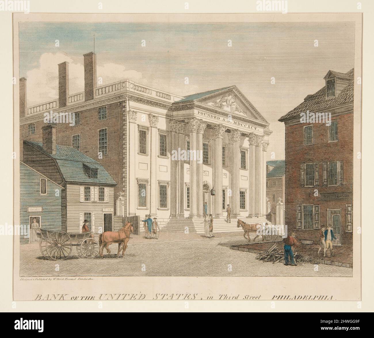 Bank der Vereinigten Staaten, in der Third Street Philadelphia. Künstler: William Russell Birch, Brite, 1755–1834 Stockfoto