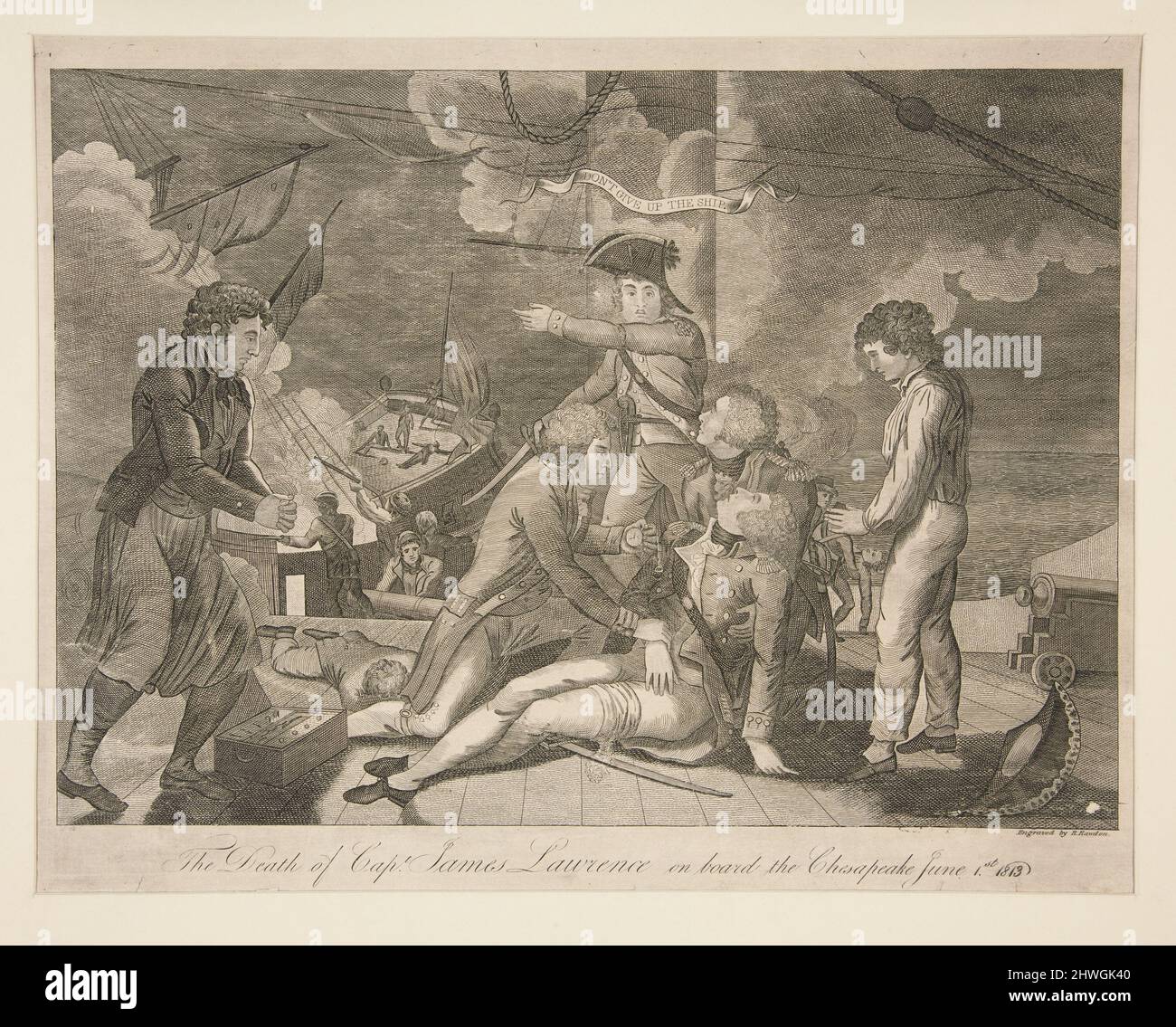 Der Tod von Captain James Lawrence an Bord der Chesapeake, Juni 1 1813. Künstler: Ralph Rawdon, Amerikaner, aktiv 1813–1817 Stockfoto