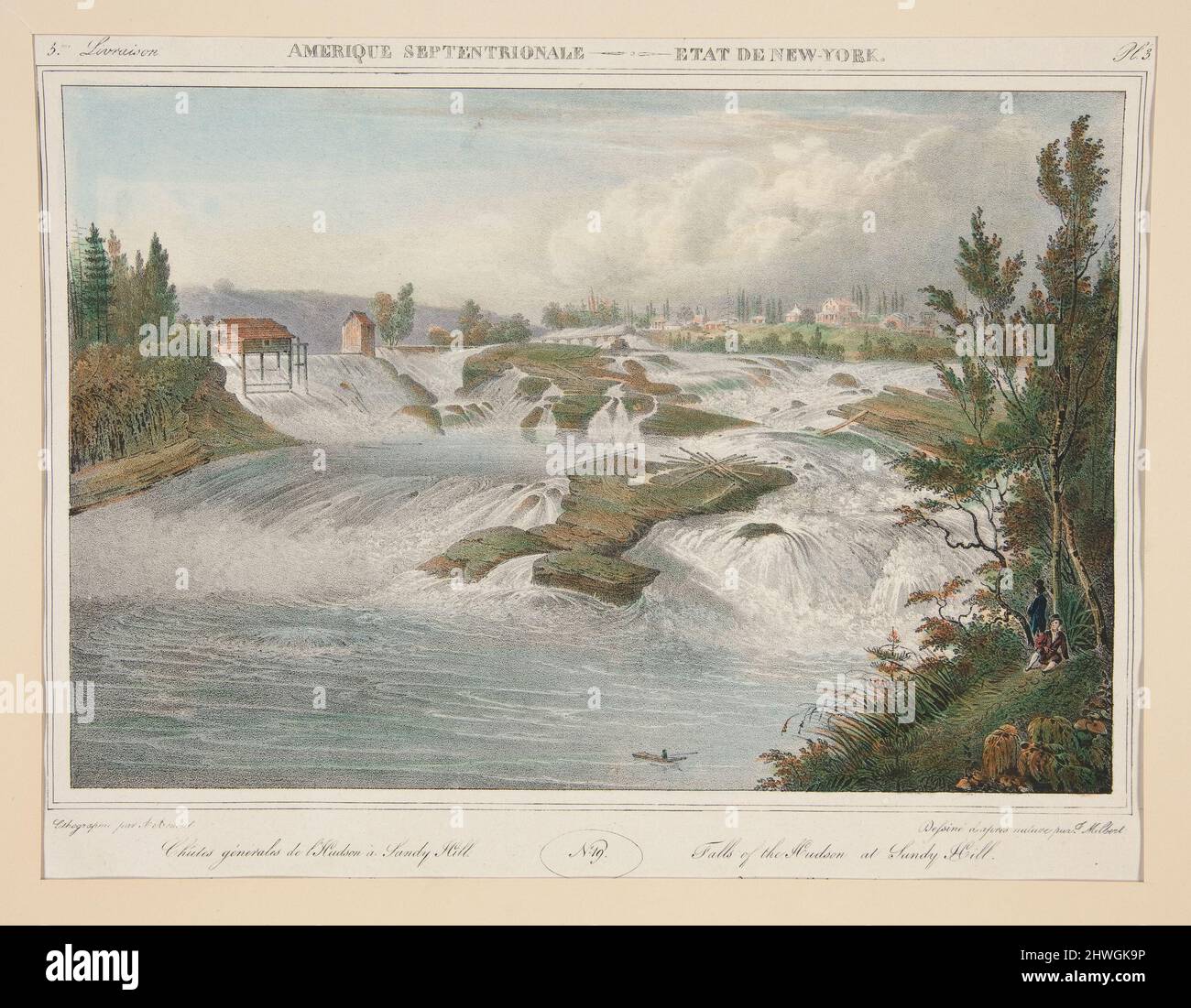 Amerique Septentrionale - Etat de New-York. Nr. 19, pl. 3….Wasserfälle des Hudson auf Sandy Hill.. Lithograph: A. Arnout, FranzösischNach: Jacques Gerard Milbert, französisch, 1766–1840 Stockfoto