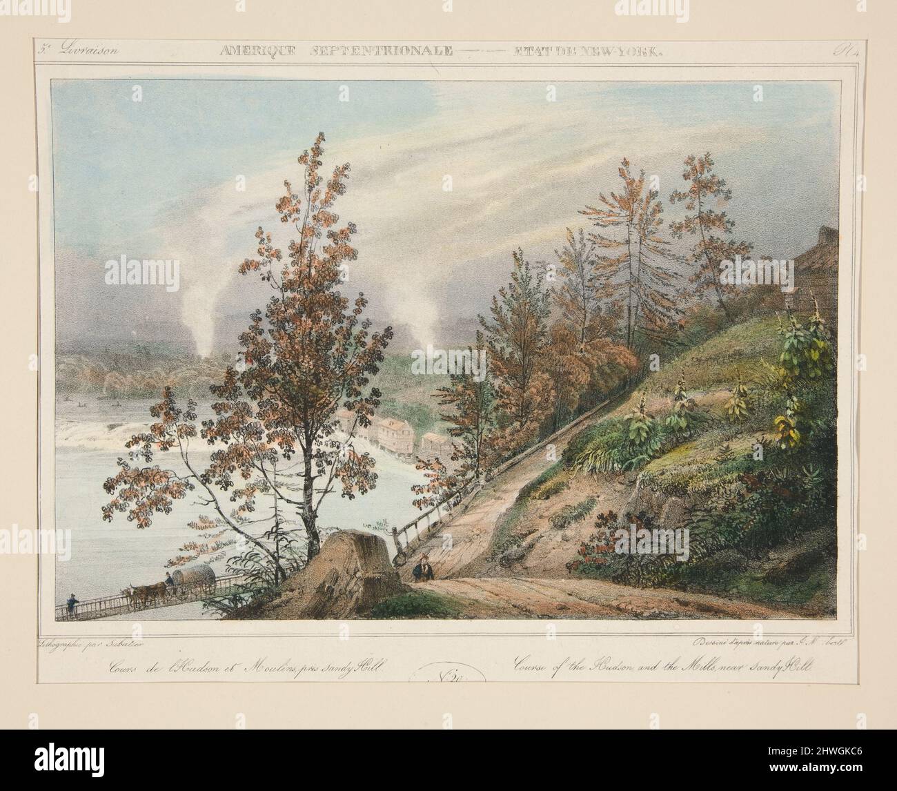 Amerique Septenttrionale - Etat de New-York. N. 20, pl. 4….Kurs des Hudson und der Mühlen, in der Nähe von Sandy Hill.. Nach: Jacques Gerard Milbert, Französisch, 1766–1840 Stockfoto