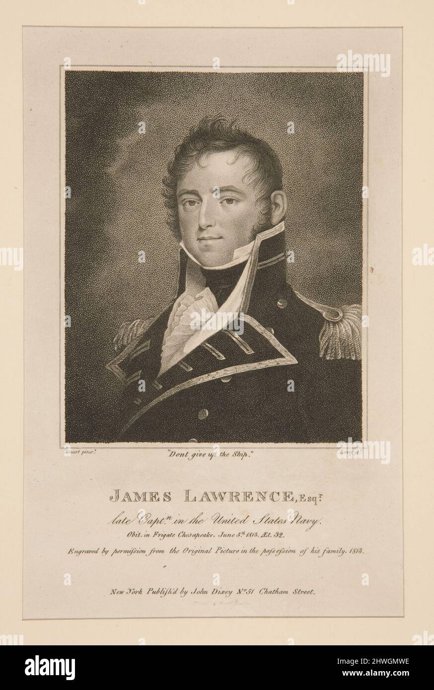 Gebt das Schiff nicht auf (James Lawrence, Esq.). Graveur: William Sedgewell Leney, britisch, 1769–1831After: Gilbert Stuart, amerikanisch, 1755–1828 Stockfoto
