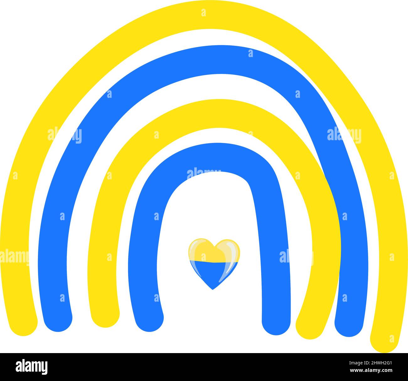 Regenbogen in den Nationalfarben der Ukraine. Vektor-Illustration zur Unterstützung der Ukraine. Gelb-blauer Regenbogen, T-Shirt-Print. Stoppen Sie das Kriegskonzept. Stock Vektor