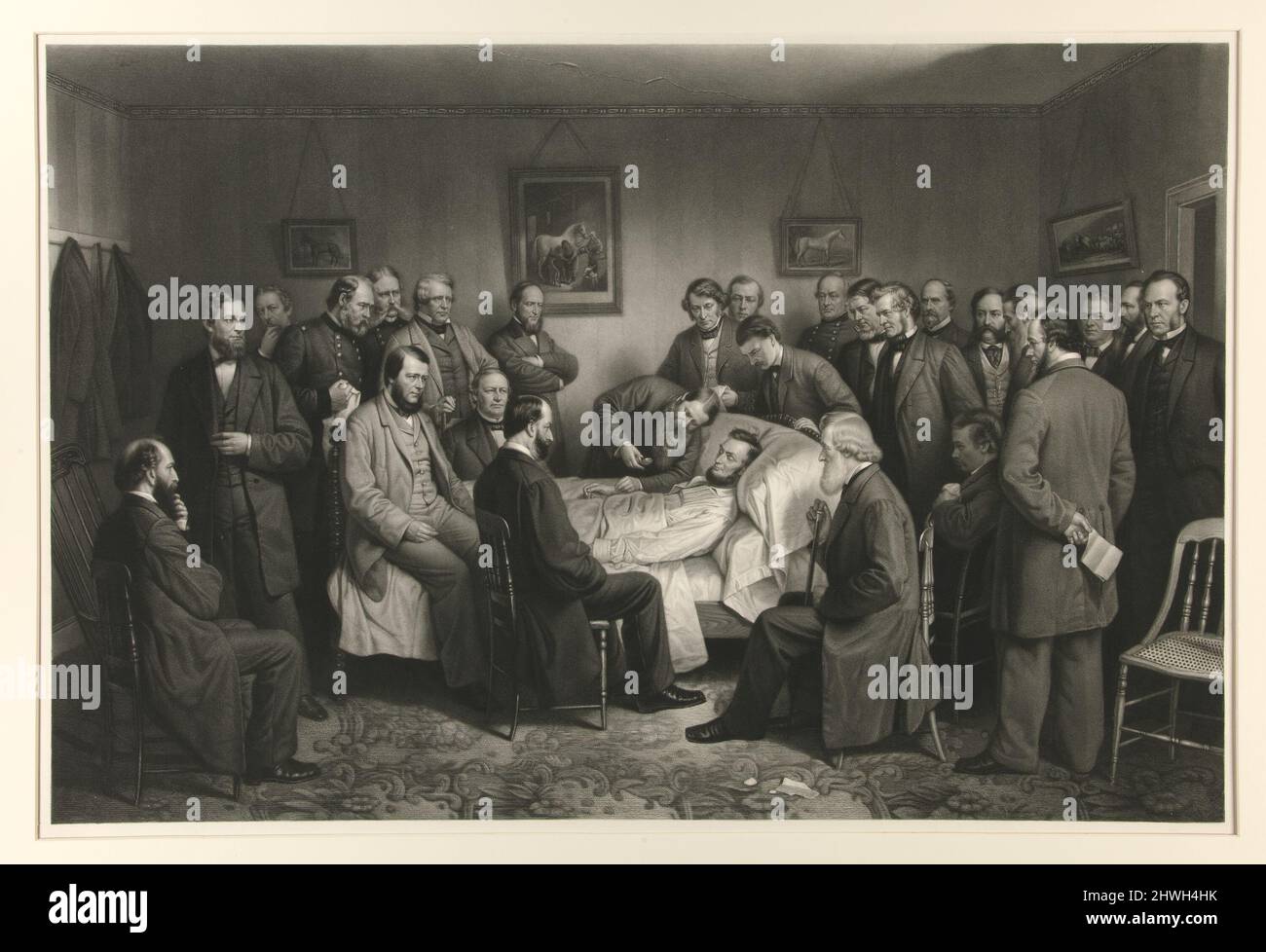 Lincoln auf seinem Sterbebett. Künstler: Alexander Hay Ritchie, Amerikaner, geboren Schottland, 1822–1895 Thema: Abraham Lincoln, Amerikaner, 1809–1865 Stockfoto