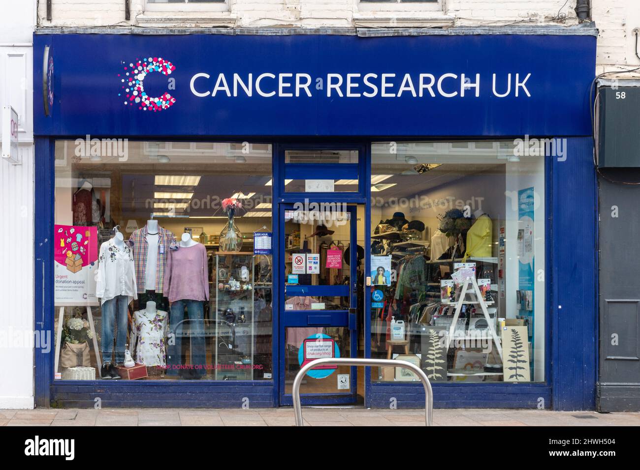 Cancer Research UK Charity-Shop in Camberley, Surrey, England, Großbritannien Stockfoto