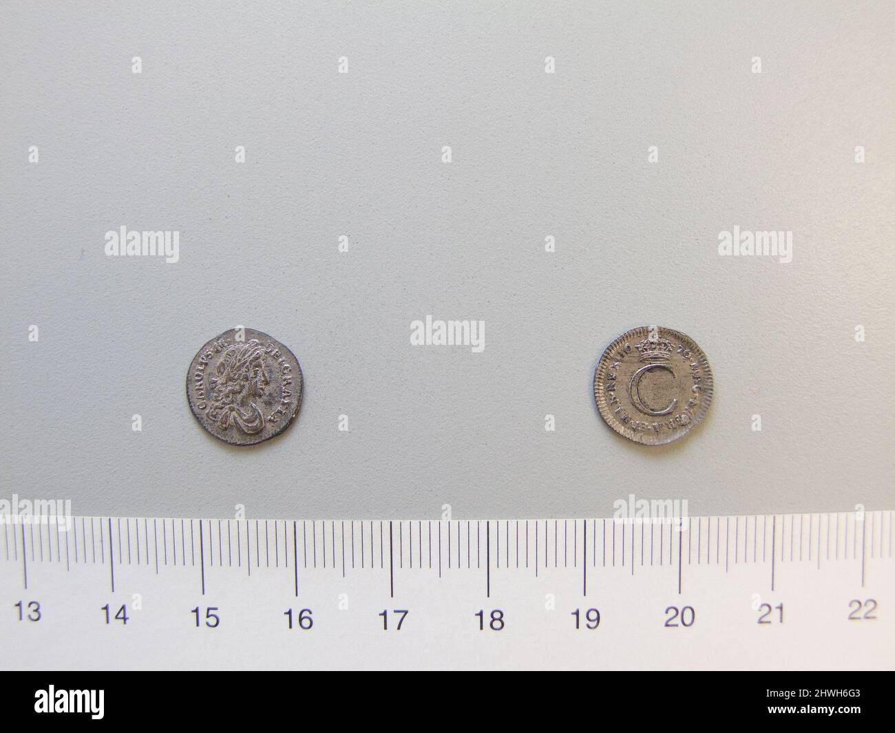 1 Pence von Karl II., König von England und Schottland aus Unbekannt . Herrscher: Charles II., König von England und Schottland, Brite, 1630–1685, regiert 1660–85 Künstler: Unbekannt Stockfoto