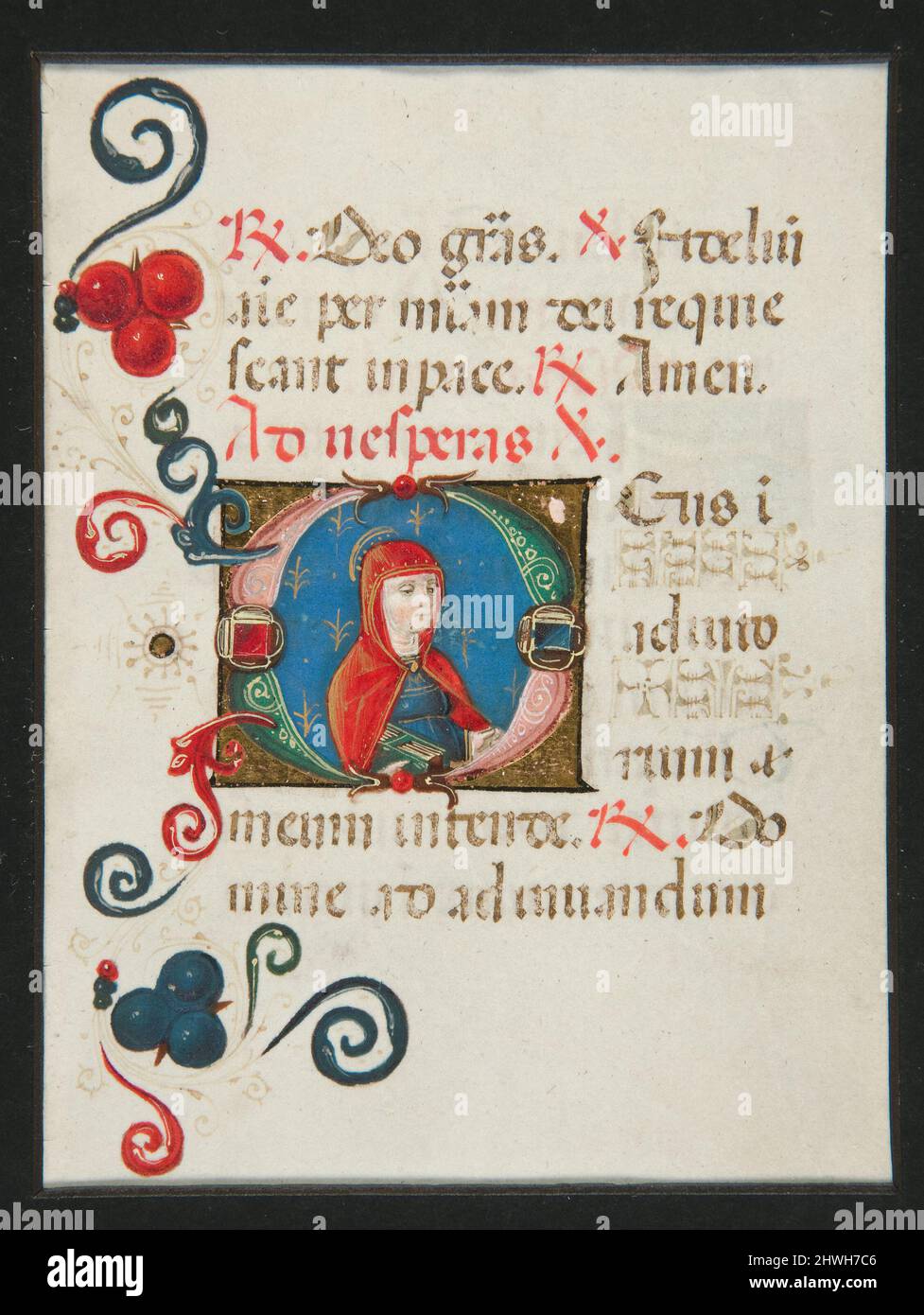 Initial O, beleuchtete Manuskriptseite aus einem Stundenbuch. Künstler: Unbekannt Stockfoto