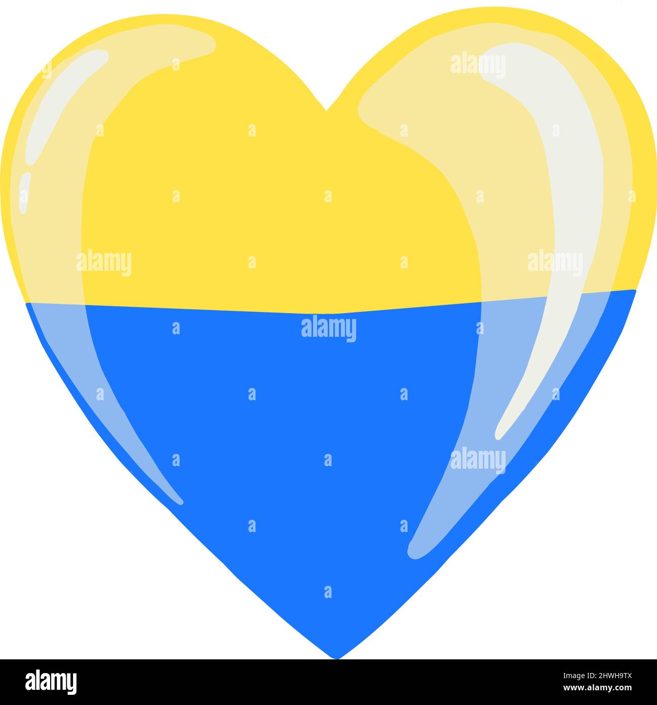 Herz in den nationalen Farben der Ukraine. Vektor-Illustration zur Unterstützung der Ukraine. Gelb-blaues Herz, T-Shirt-Print. Stop the war Concept. Stock Vektor
