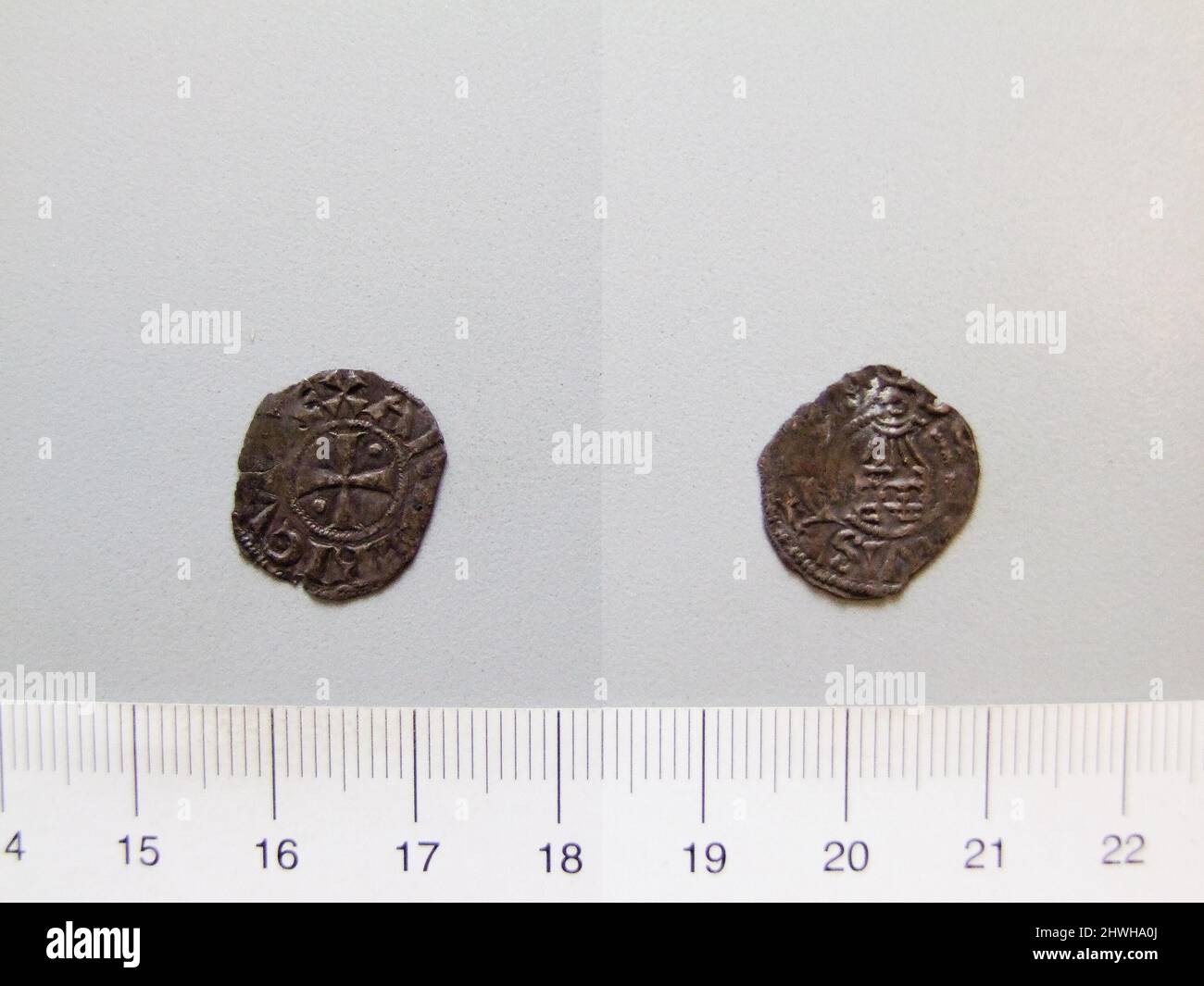 Obole von Guy de Lusignan, König von Jerusalem und Zypern aus Jerusalem. Herrscher: Guy de Lusignan, König von Jerusalem und Zypern, Französisch, ca. 1150–1194 Münzstätte: Jerusalem Stockfoto