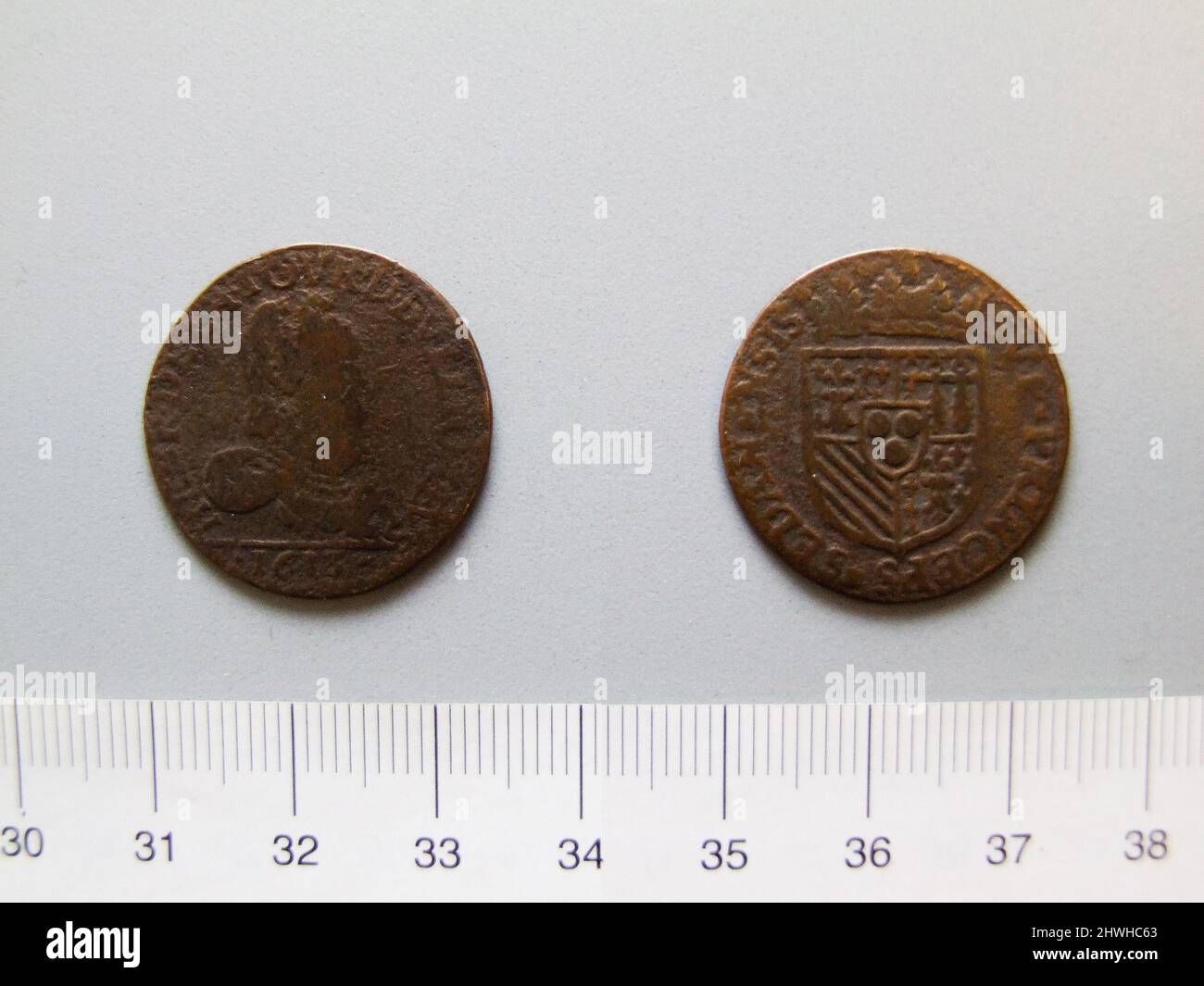 1 Liard of Henri de la Tour ab Sedan. Herrscher: Henri de la Tour d’Auvergne, Herzog von Bouillon, Französisch, 1555–1623 Münzstätte: Limousine Künstler: Unbekannt Stockfoto