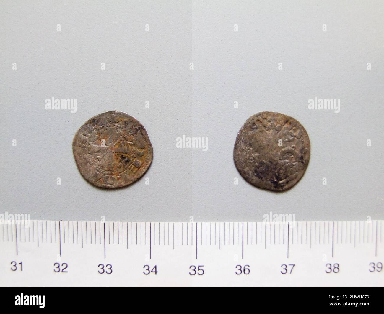 1 Dinero von Alfonso IX., König von León aus León. Herrscher: Alfonso IX, König von León, 1171–1230 Münzstätte: León Künstler: Unbekannt Stockfoto