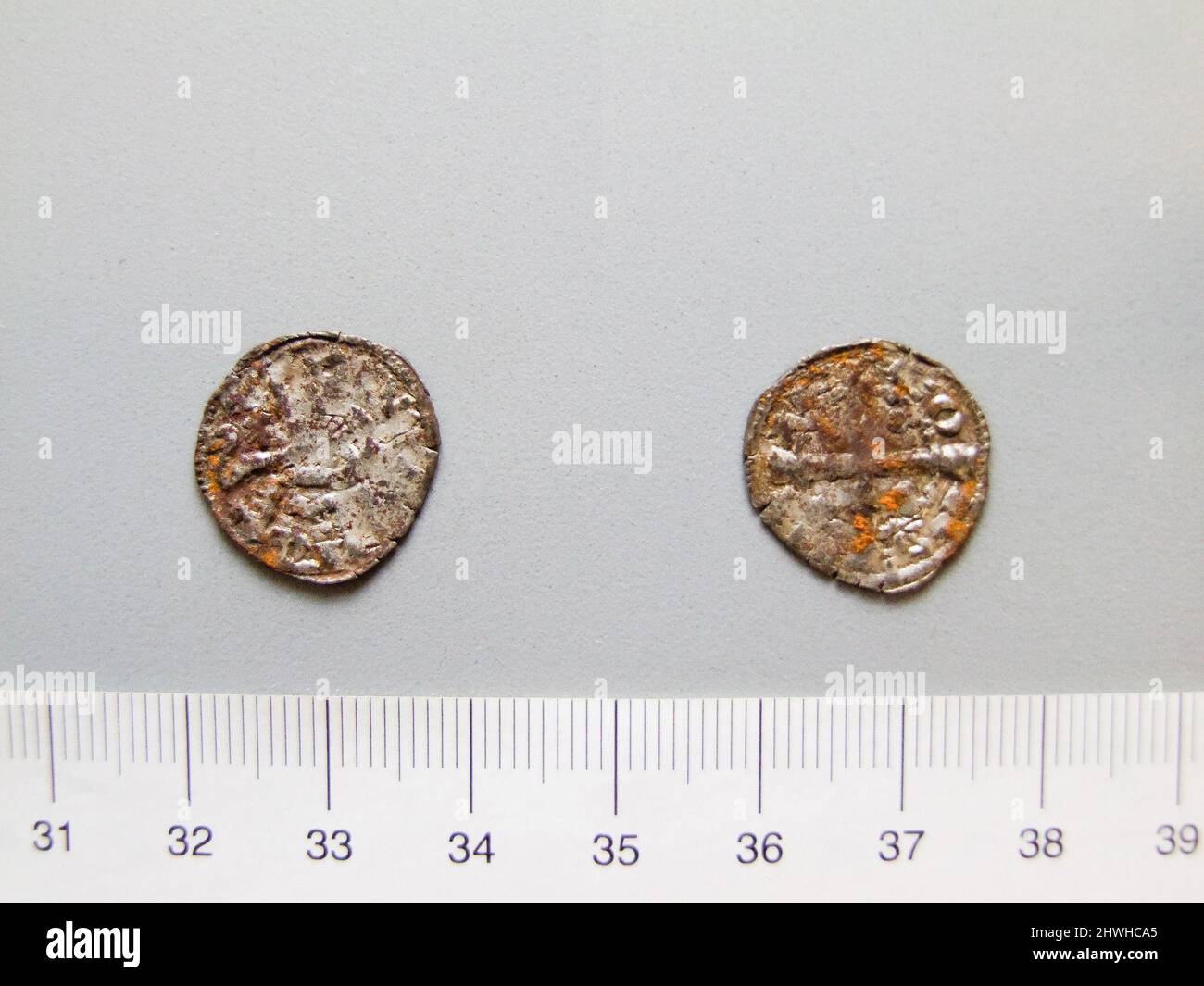 1 Dinero von Alfonso IX., König von León aus León. Herrscher: Alfonso IX, König von León, 1171–1230 Münzstätte: León Künstler: Unbekannt Stockfoto