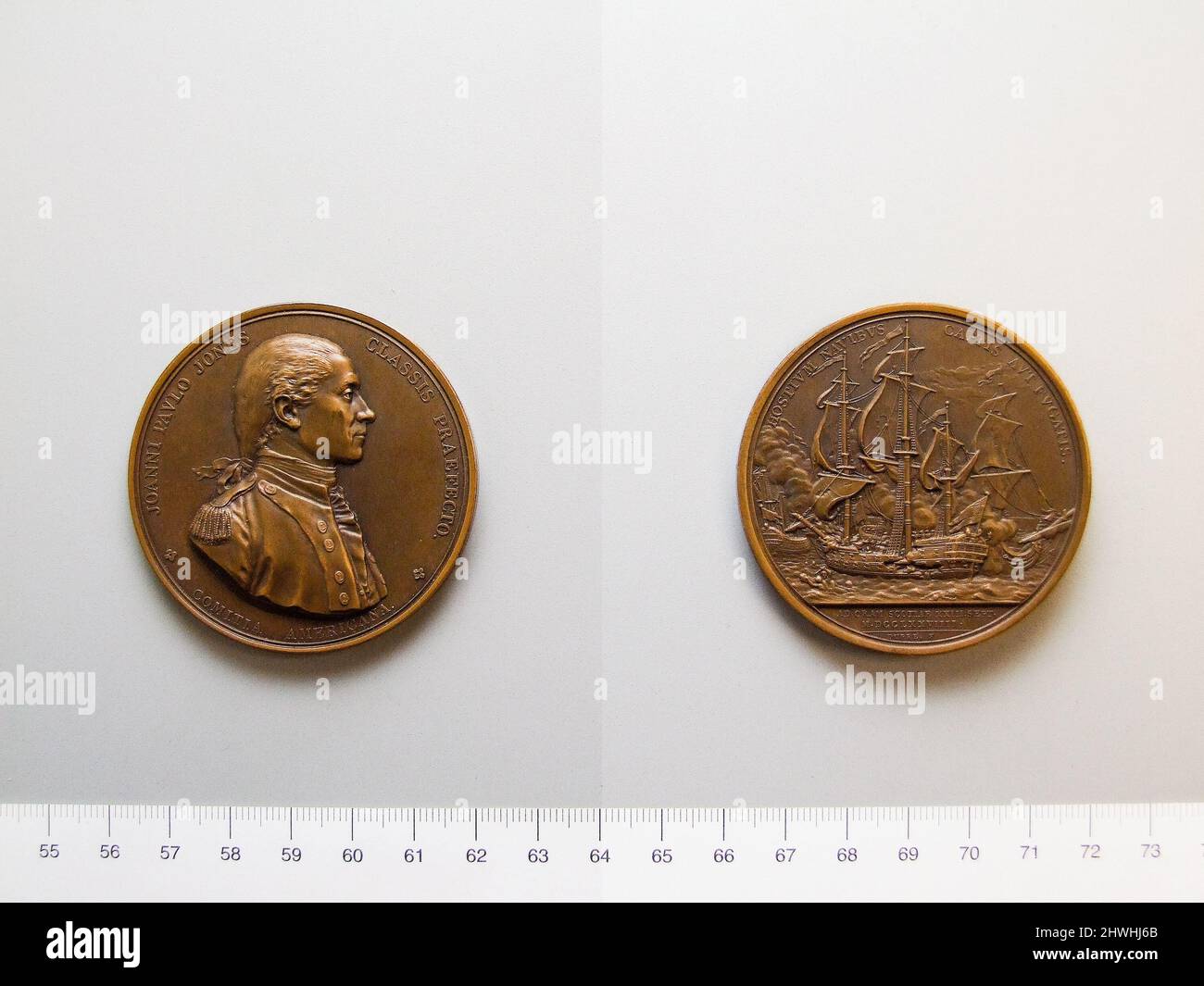 Medaille von John Paul Jones, Naval Victory - Comitia Americana Restrike?. Künstler: Augustin Dupré, französisch, 1748–1833 Künstler, Kopie nach: Jean-Antoine Houdon, französisch, 1741–1828 Münzstätte: Paris Stockfoto