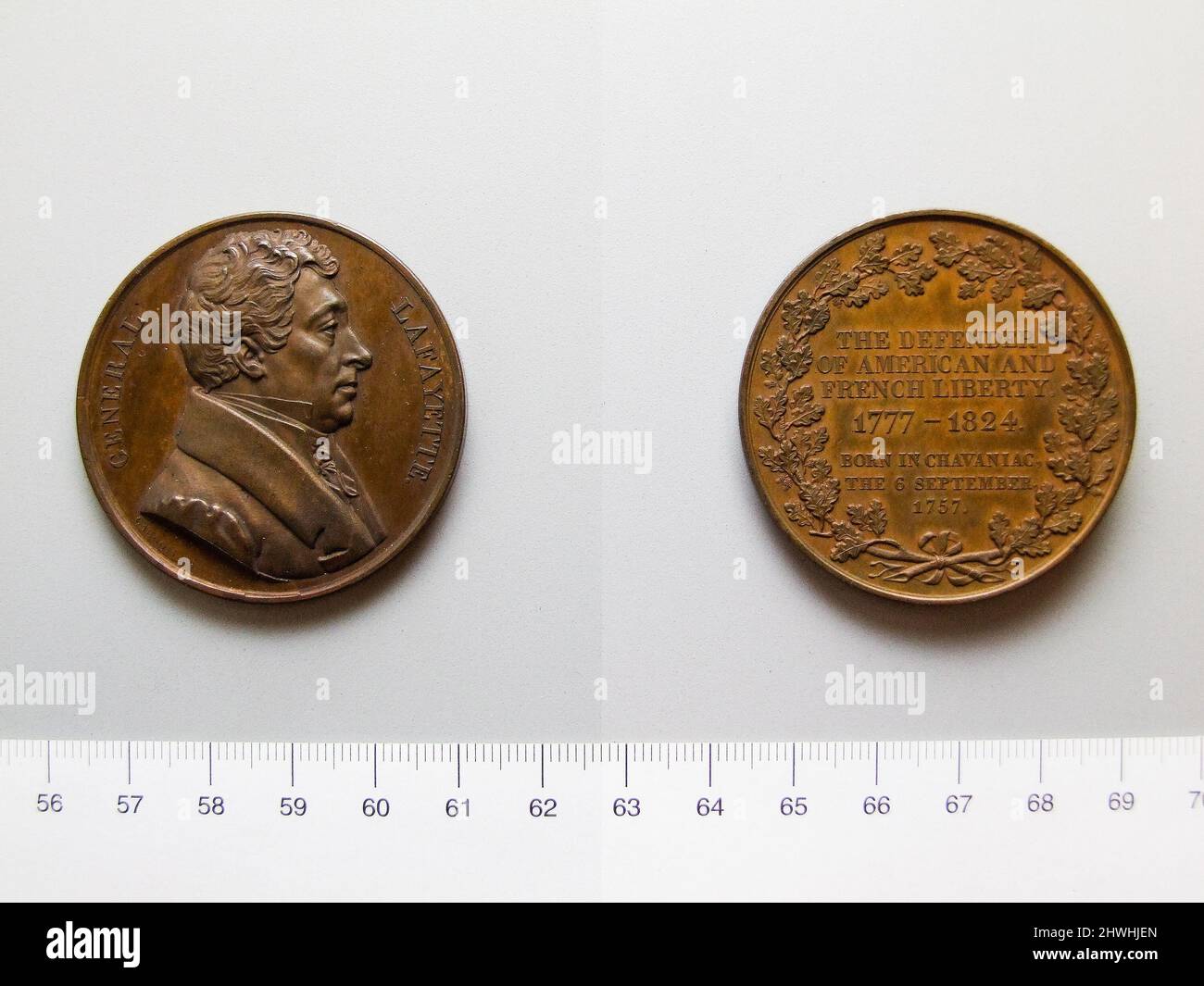 Medaille von Lafayette. Thema: Gilbert du Motier, Marquis de Lafayette, Französisch, 1757–1834 Künstler: François Augustin Caunois, Französisch, 1787–1859 Stockfoto