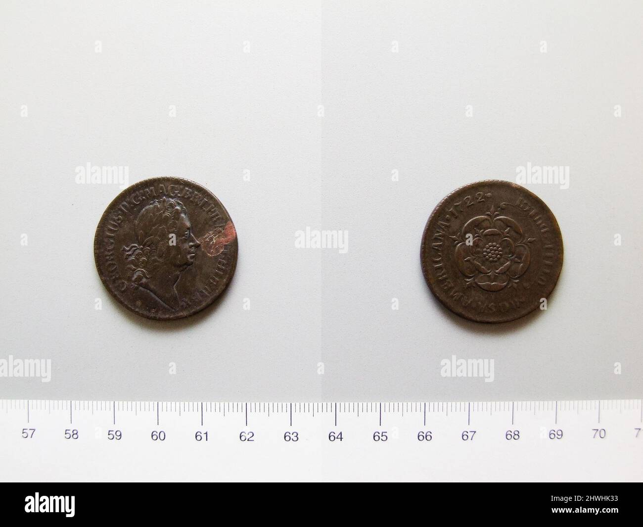 1 Pence aus Bristol. Designer: John Croker, Brite, geb. Deutschland, 1670–1741 Münzstätte: Bristol Stockfoto