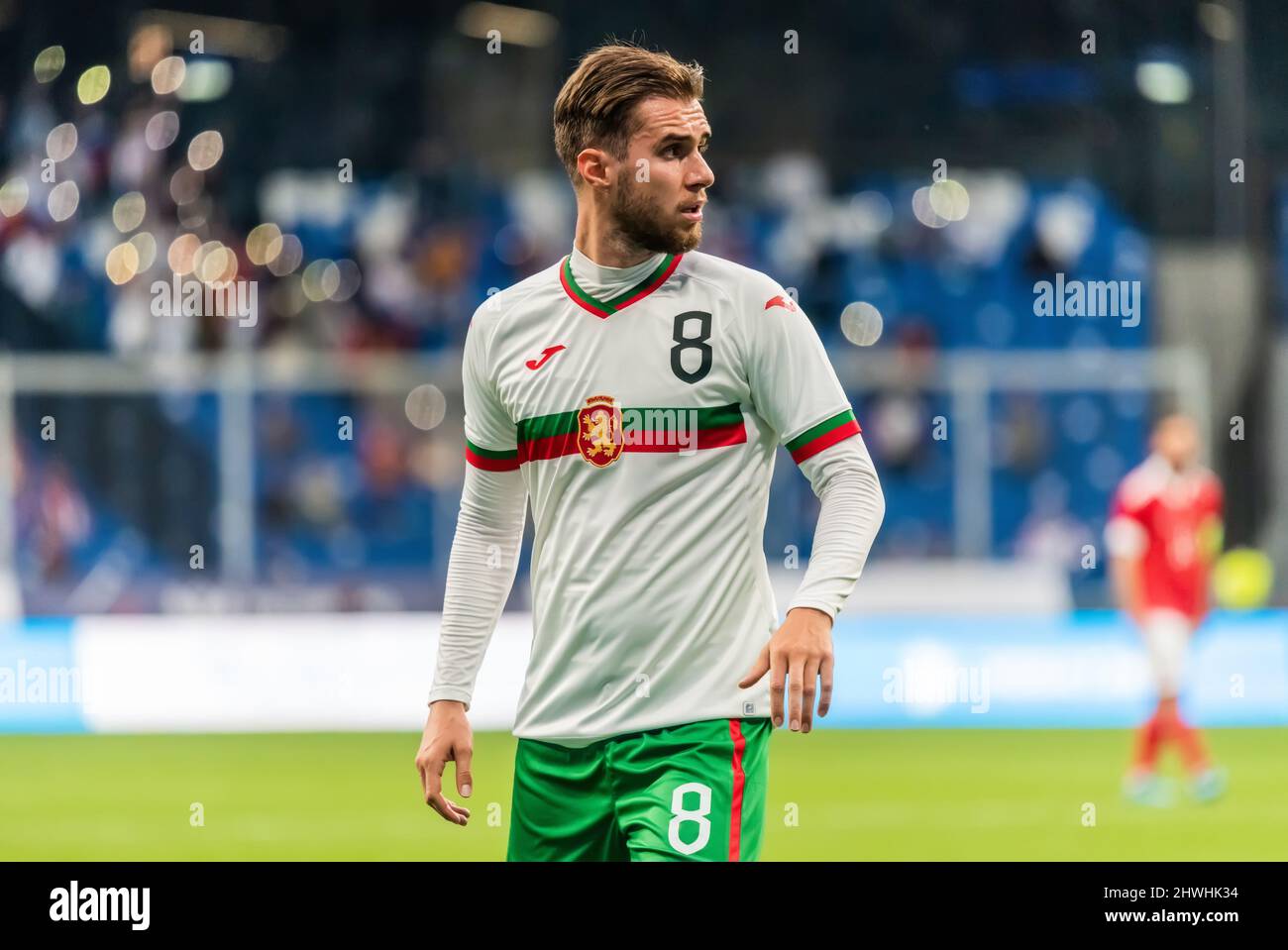 Moskau, Russland – 5. Juni 2021. Die bulgarische Fußballnationalmannschaft Mittelfeldspieler Antonio Vutov während der internationalen Freundschaftszeit Russland gegen Bulgarien (1-0). Stockfoto