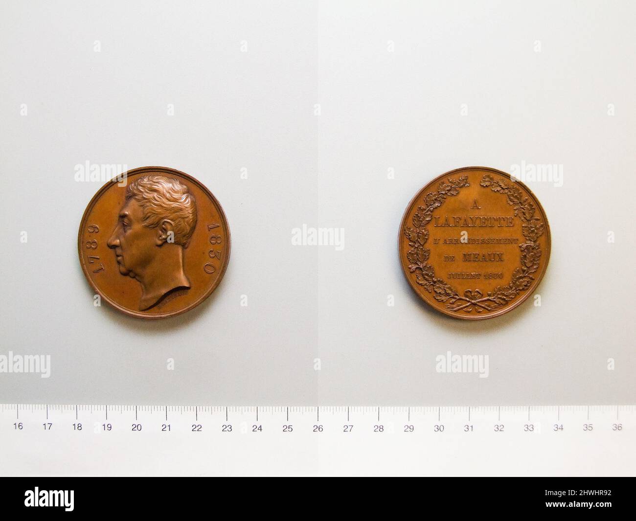 Medaille des Marquis Marie Jean Paul Joseph Roche Yves Gilbert du Motier de Lafayette. Thema: Gilbert du Motier, Marquis de Lafayette, Französisch, 1757–1834 Künstler: Jacques Edouard Gatteaux, Französisch, 1788-1881 Stockfoto