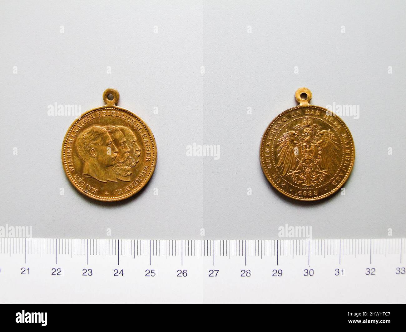 Medaille von Wilhelm I., Friedrich III. Und Wilhelm II. Subject: Friedrich III., König von Preußen, 1831–1888, regierte 1888 Subject: Wilhelm I., König von Preußen, 1797–1888, regierte 1861–88 Subject: Wilhelm II., König der Niederlande, 1792–1849, regierte 1840–49 Stockfoto