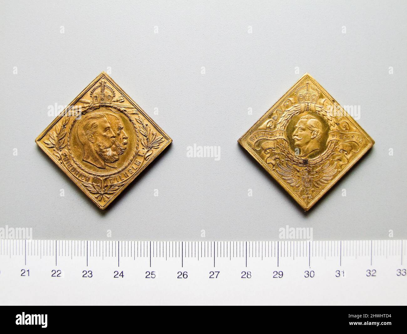 Medaille von Wilhelm I., Friedrich III. Und Wilhelm II. Subject: Friedrich III., König von Preußen, 1831–1888, regierte 1888 Subject: Wilhelm I., König von Preußen, 1797–1888, regierte 1861–88 Subject: Wilhelm II., König der Niederlande, 1792–1849, regierte 1840–49 Stockfoto