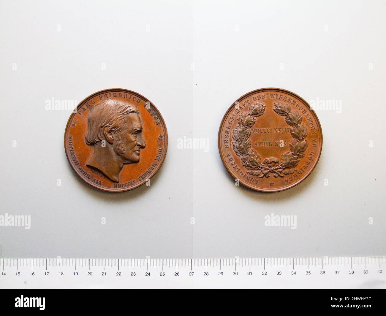 Medaille von Carl Friedrich Gauss. Thema: Carl Friedrich Gauss, Deutsch, 1777–1855 Künstler: Friedrich Brehmer Stockfoto