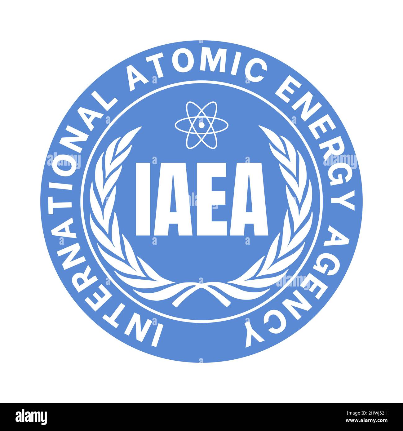 Symbol der Internationalen Atomenergiebehörde IAEA Stockfoto