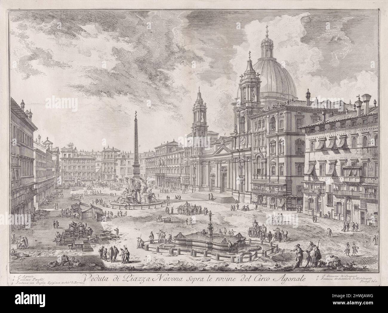 Veduta di Piazza Navona sopra le rovine del Circo Agonale (Blick auf die Piazza Navona über den Ruinen des Zirkus von Domitian), von Vedute di Roma (Blick auf Rom). Künstler: Giovanni Battista Piranesi, Italienisch, 1720–1778 Stockfoto