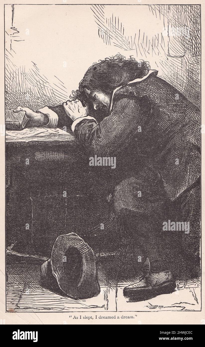 Vintage-Illustration aus dem Buch Bunyan's Pilgrim's Progress - während ich schlief, träumte ich mir einen Traum. Stockfoto