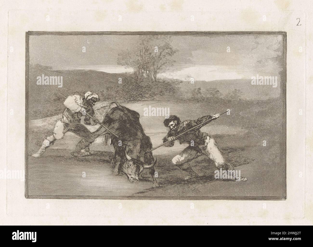 Otro modo de cazar á Pie (eine andere Art der Jagd zu Fuß), Platte 2 von La tauromaquia. Künstler: Francisco Goya, Spanisch, 1746–1828 Stockfoto