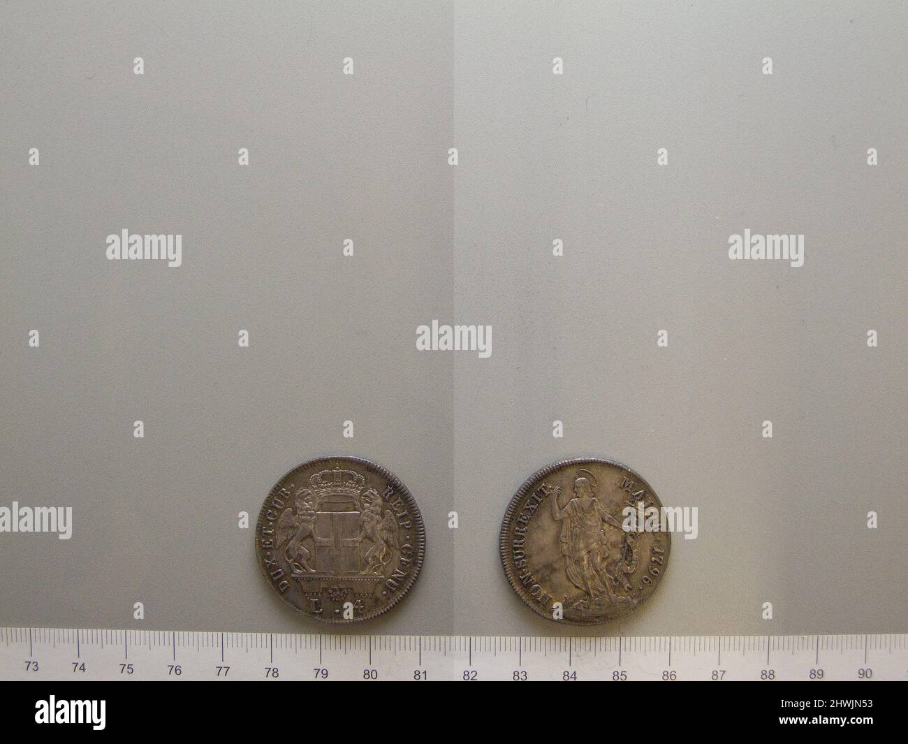 1 Lira der Republik Genua aus dem Revenue Board. Herrscher: Republik Genua, italienisch, 1528–1797 Münzstätte: Revenue Künstler: Unbekannt Stockfoto