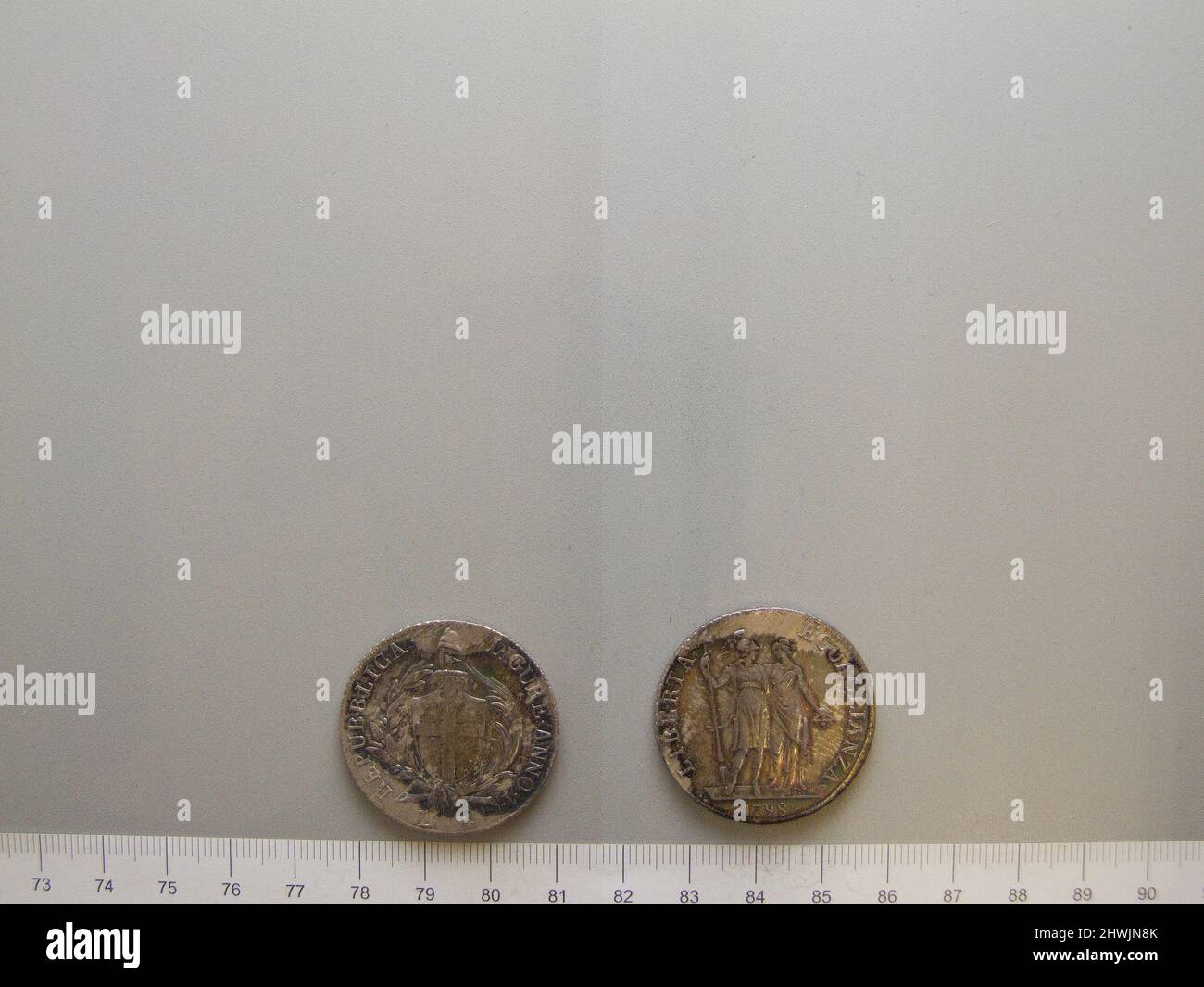 1 Lira der ligurischen Republik aus dem Board of Revenue. Herrscher: Ligurische Republik, Italienisch, 1798–1805 Münzstätte: Revenue Künstler: Unbekannt Stockfoto