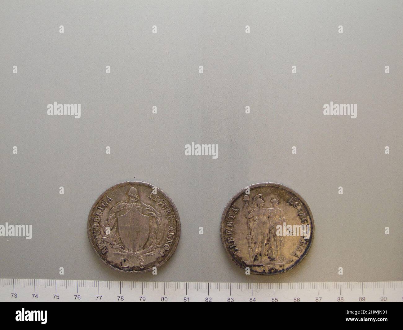 1 Lira der ligurischen Republik aus dem Board of Revenue. Herrscher: Ligurische Republik, Italienisch, 1798–1805 Münzstätte: Revenue Künstler: Unbekannt Stockfoto