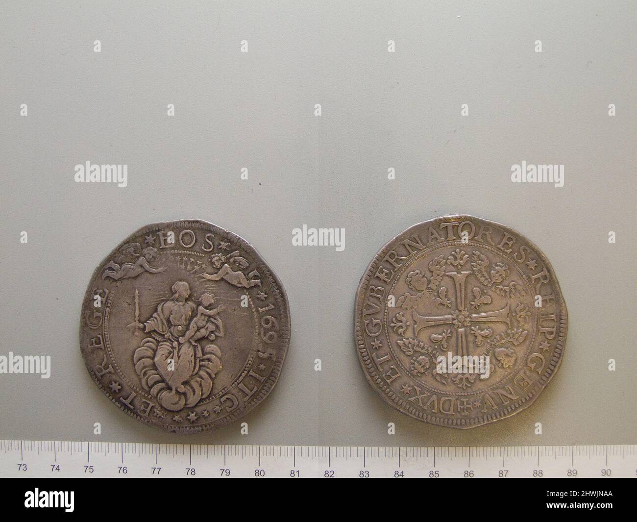 1 Scudo der Republik Genua von der Steuerbehörde. Herrscher: Republik Genua, italienisch, 1528–1797 Münzstätte: Revenue Künstler: Unbekannt Stockfoto