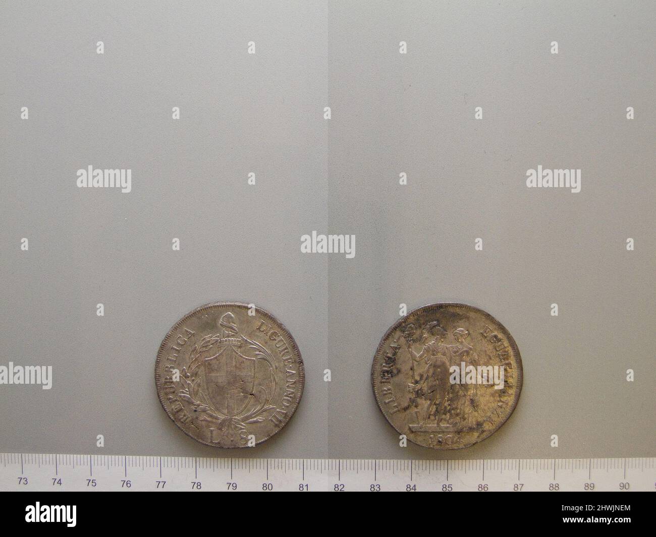 1 Lira der ligurischen Republik aus dem Board of Revenue. Herrscher: Ligurische Republik, Italienisch, 1798–1805 Münzstätte: Revenue Künstler: Unbekannt Stockfoto