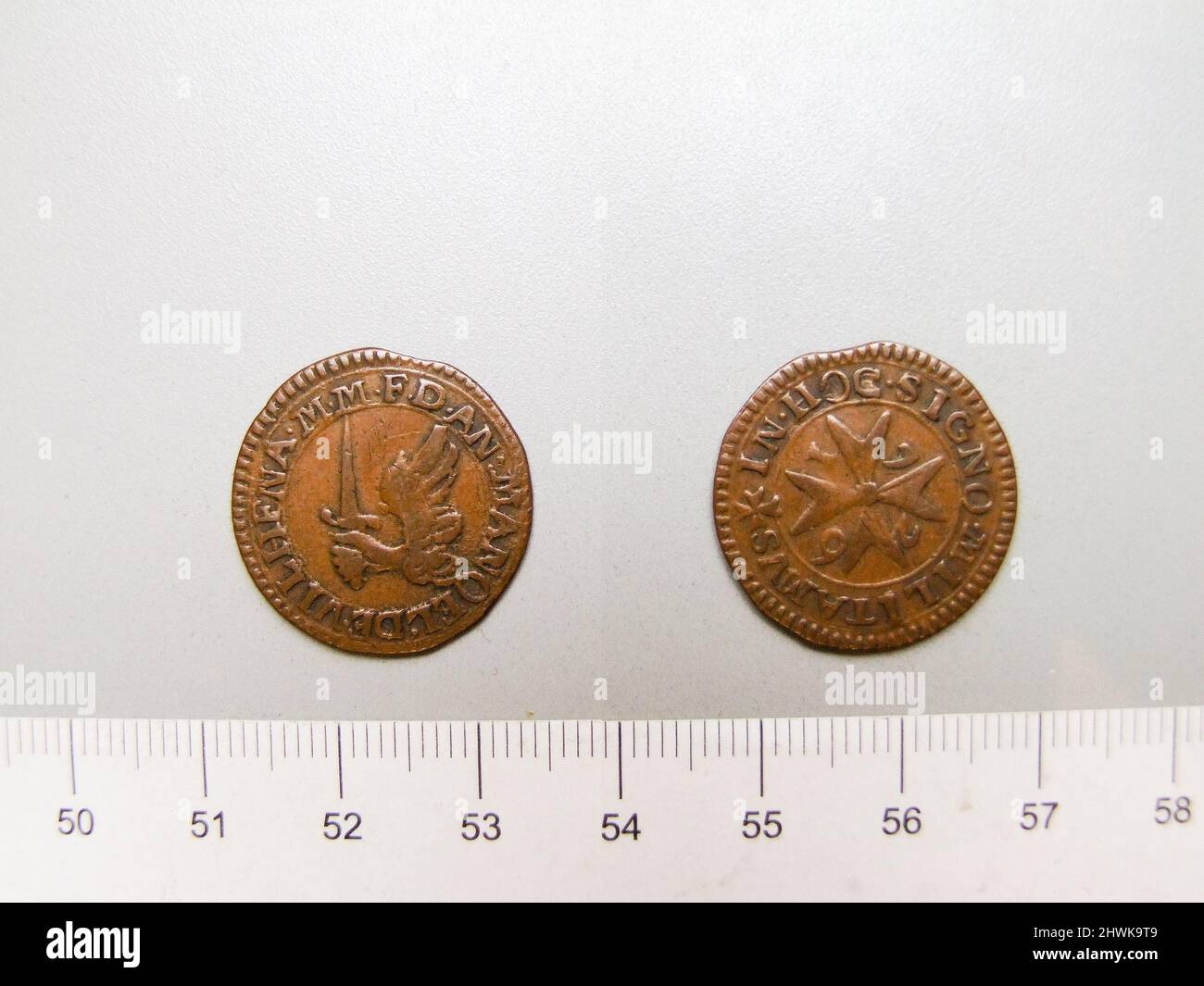 Münze von Antonio Manuel de Vilhena vom Board of Revenue. Herrscher: Antonio Manuel de Vilhena, Portugiesisch, 1663–1736 Münzstätte: Revenue Künstler: Unbekannt Stockfoto