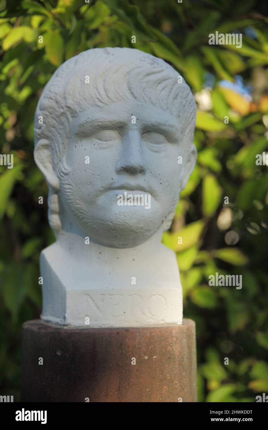 Büste von Nero Claudius Caesar Augustus Germanicus 54-65 n. Chr., in Wiesbaden, Hessen, Deutschland Stockfoto