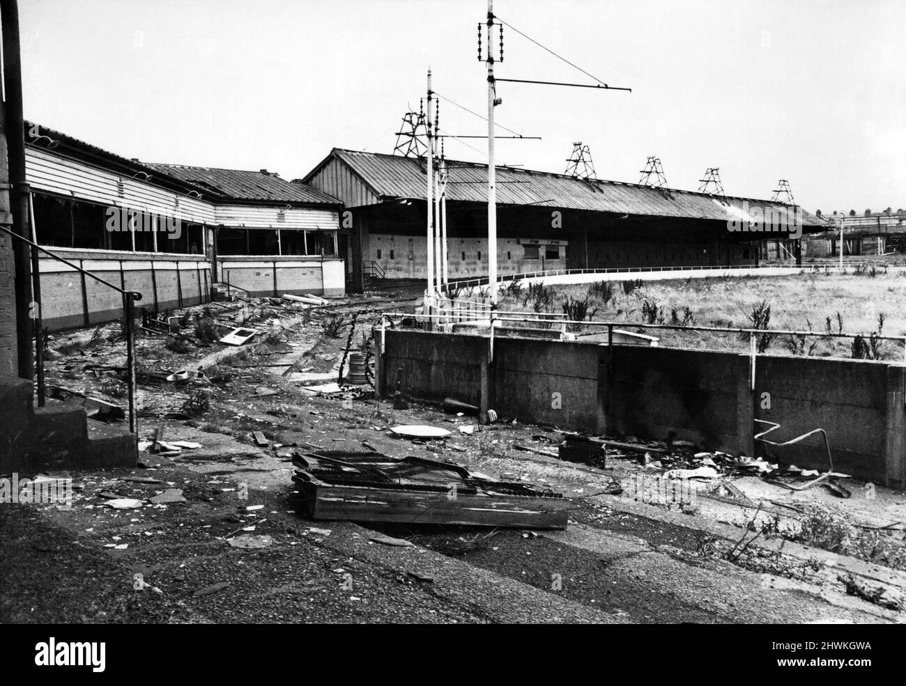 Mehr wie ein Müllkipp als ein Fußballstadion - das ist der heutige Redheugh Park, einst die Heimat des Gateshead Fußballvereins. 11.. Oktober 1971. Stockfoto