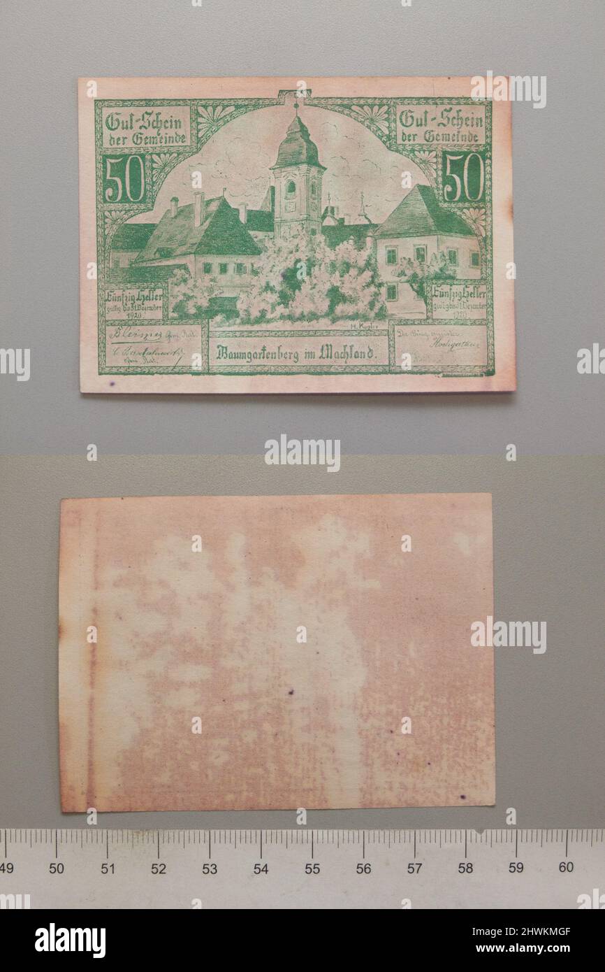 50 Heller aus Baumgartenberg, Notgeld. Minze: Baumgartenberg Stockfoto