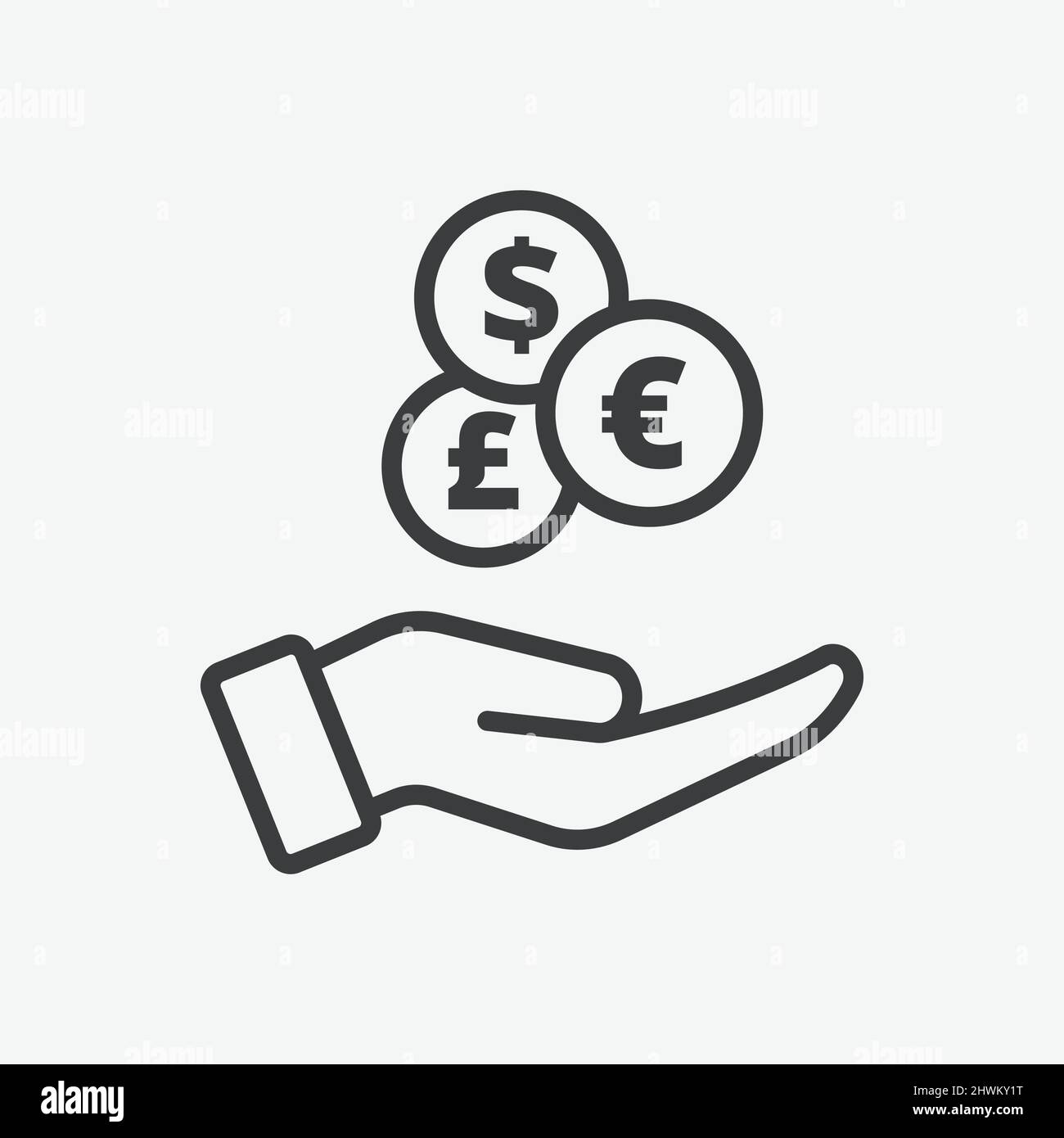 Münzen Geld in der Hand flache Vektor-Symbol Stock Vektor