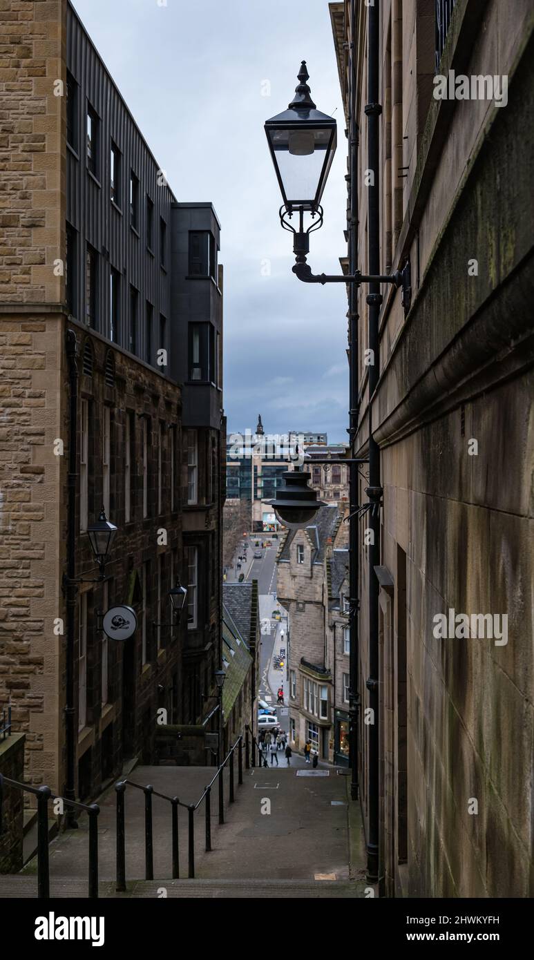Sehen Sie sich die enge Gasse von Warriston an, Edinburgh, Schottland, Großbritannien Stockfoto