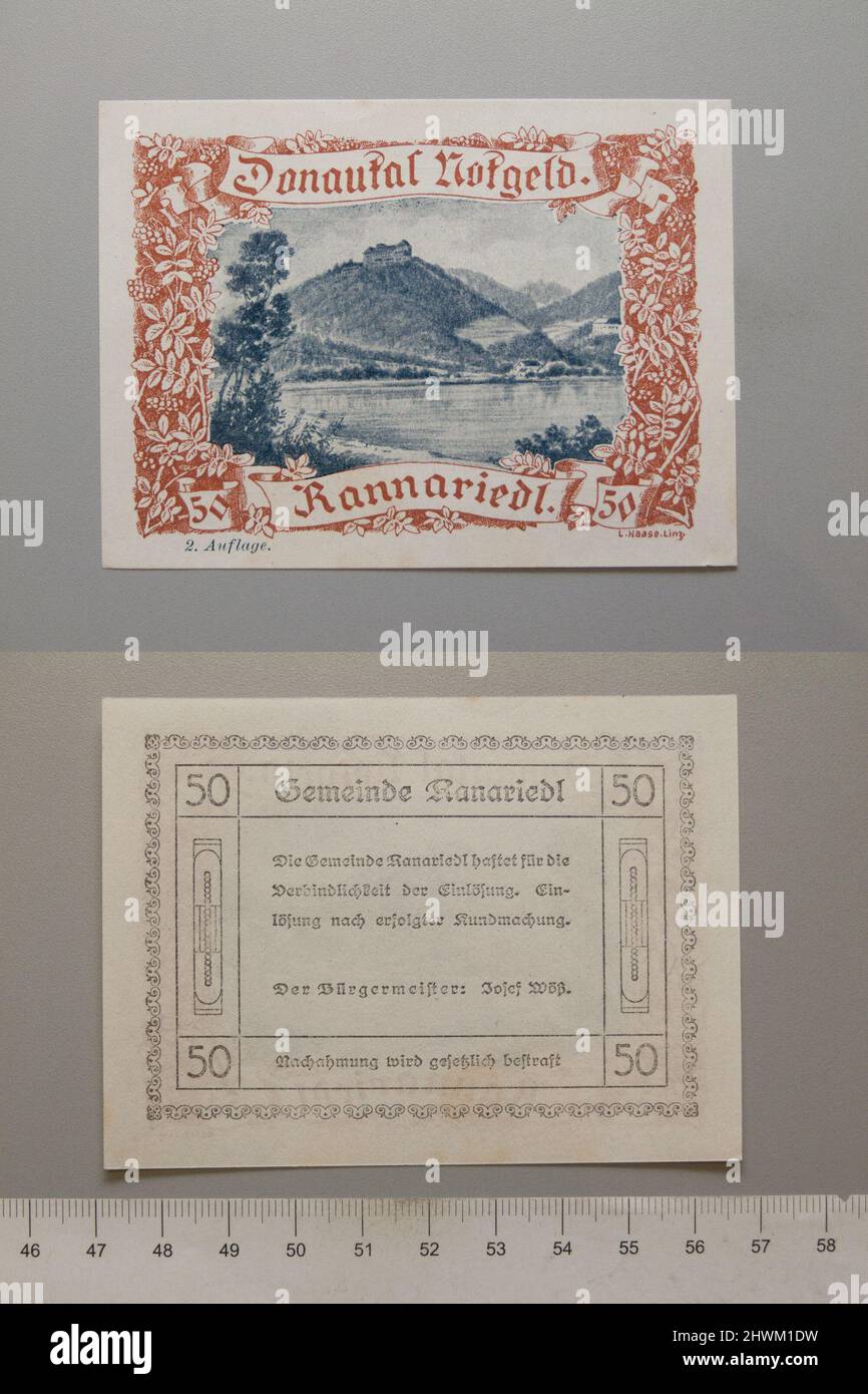 50 Heller aus Ranariedl, Notgeld. Minze: Ranariedl Stockfoto