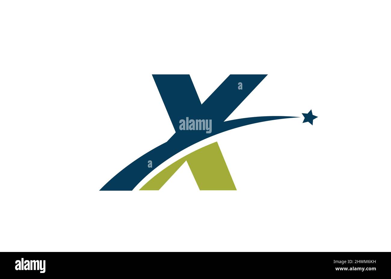 Blaugrünes X-Alphabet Buchstabe Logo-Symbol mit Stern. Kreatives Design für Unternehmen oder Unternehmen mit Swoosh Stock Vektor