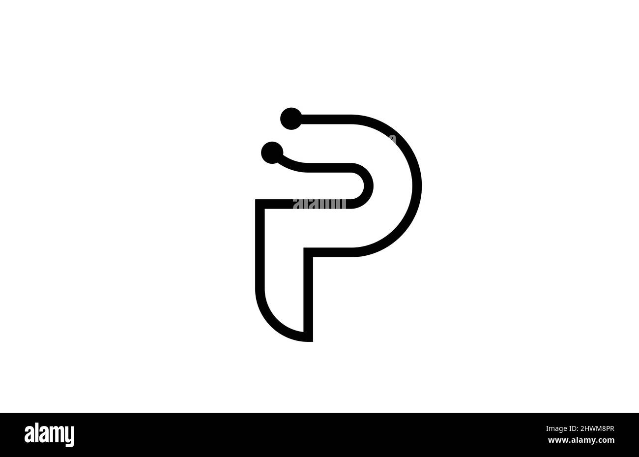 P line schwarz-weißes Alphabet Buchstaben Logo Icon Design mit Punkt. Kreative Vorlage für Unternehmen und Unternehmen Stock Vektor