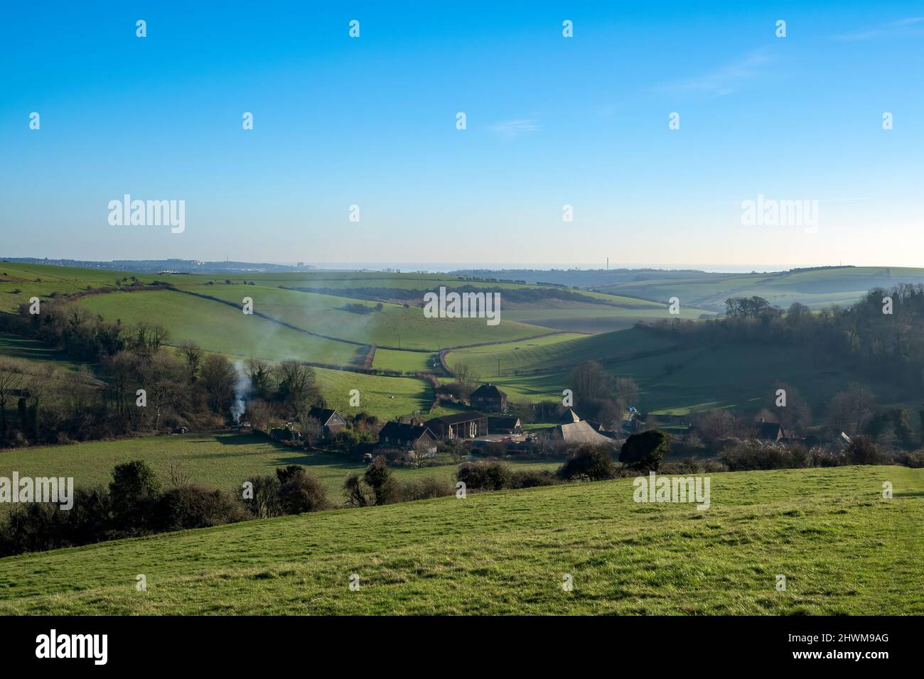 Saddlescombe Farm und Newtimber Hill, Brighton, Suusex, England, Großbritannien Stockfoto