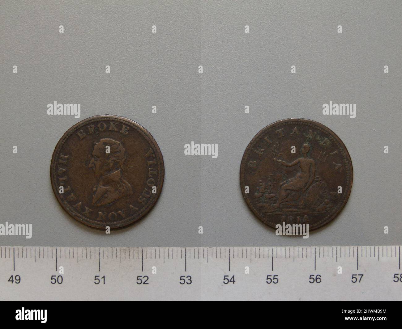 „Brach“ Marke aus Nova Scotia. Betrifft: Kapitän P.B. Vere Broke Künstler: Thomas Halliday, British, 1780–1854 Münzstätte: Birmingham Mint, England Stockfoto