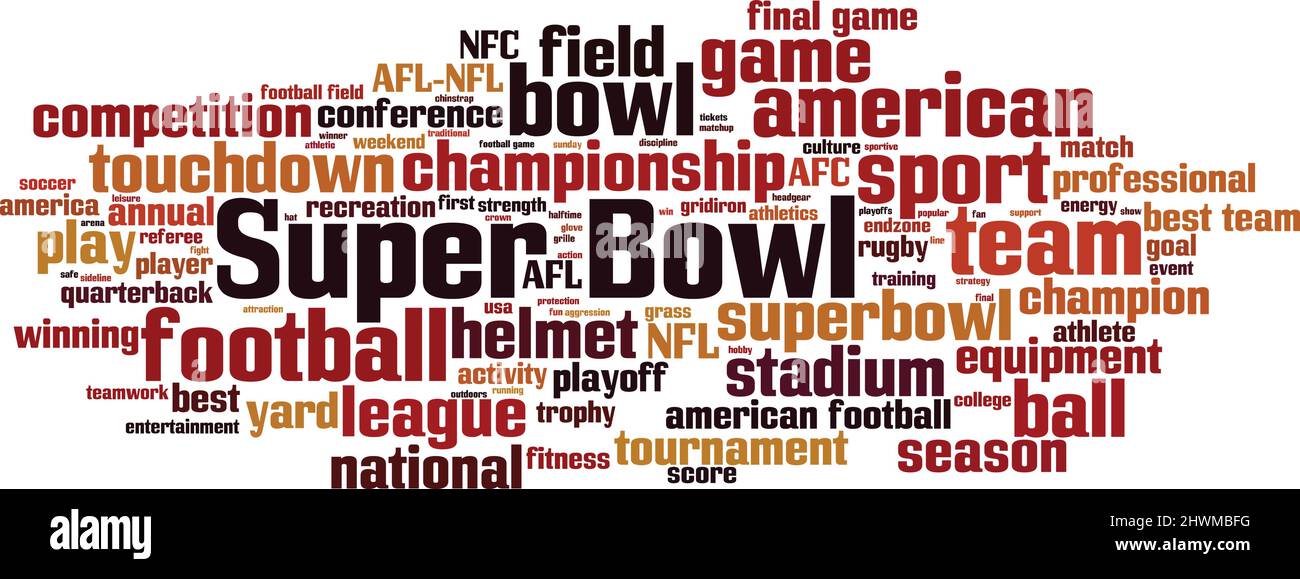 Super Bowl Wort Wolke Konzept. Collage aus Worten über Super Bowl. Vektorgrafik Stock Vektor