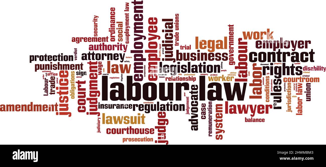 Arbeitsrecht Wort Cloud Konzept. Collage aus Worten über das Arbeitsrecht. Vektorgrafik Stock Vektor