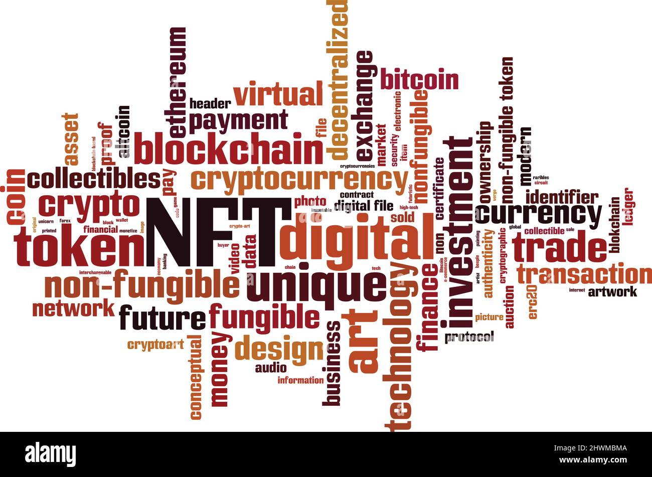 NFT Word Cloud-Konzept. Collage aus Worten über NFT. Vektorgrafik Stock Vektor