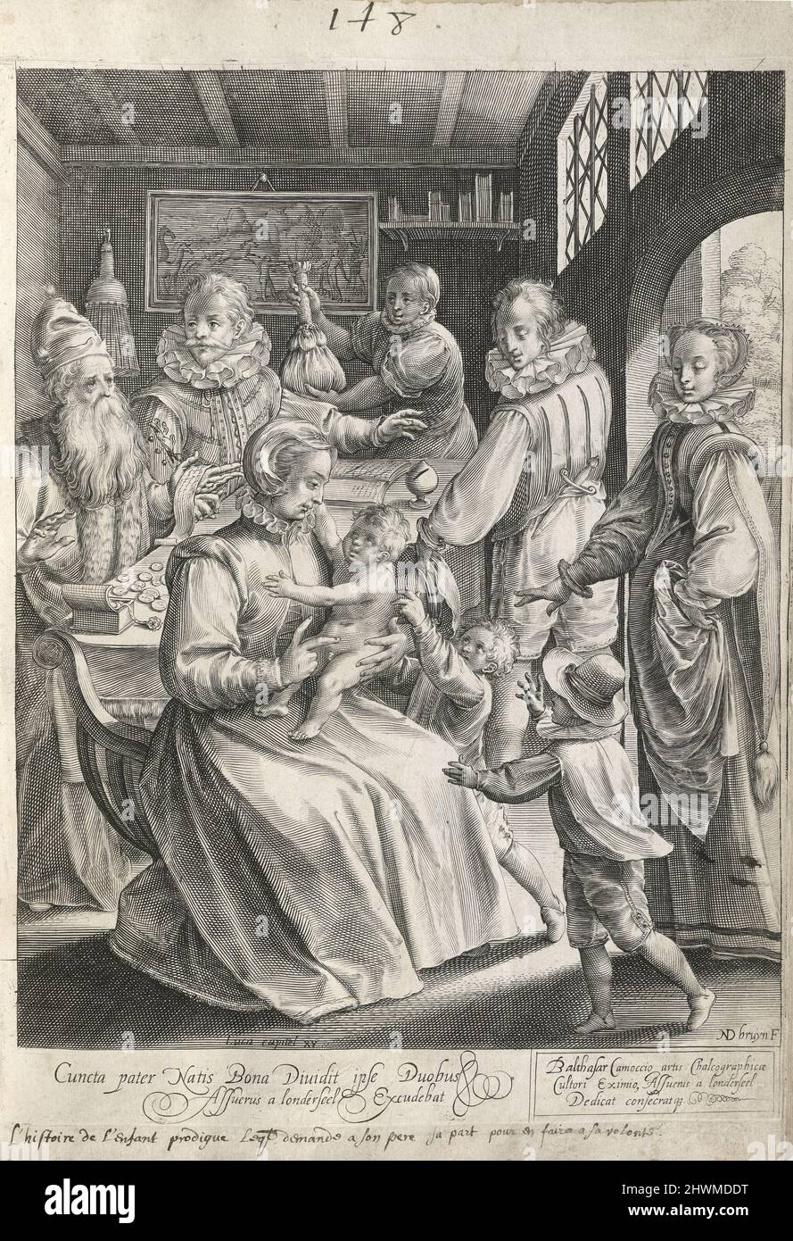 Die Geschichte des verlorenen Sohnes, aus einer Serie von 6 Drucken. Künstler: Nicolaes de Bruyn, Flämisch, 1571–1656Publisher: Ahasuerus van Londerseel, Niederländisch, 1572–1635 Stockfoto